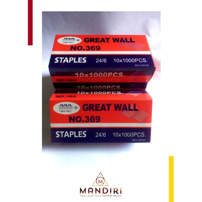 

[ size 1 PACK ] GREAT WALL®️ Staples no. 369 (size 24/6) Hologram : Isi Stapler Besar / Isi Stapler HD-50