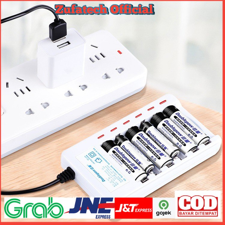 DOUBLEPOW Charger Baterai 6 slot for AA AAA Ni-MH Ni-CD with 6 PCS AA 1200mAh + 6 PCS AAA 1250mAh - S3AD0QWH