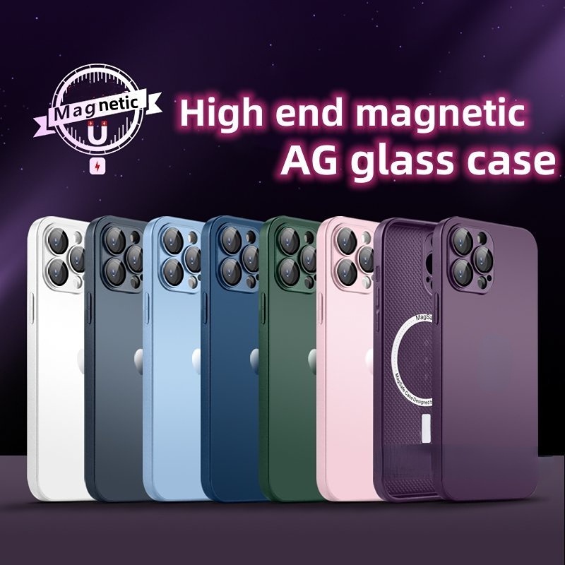 IPHONE Ag Upgraded Frosted Glass Casing Hisap Super Cocok Untuk Iphone13 14 11 12 Pro Max14 Plus Film Pelindung Lensa Fingerprint Proof Magnetism Case