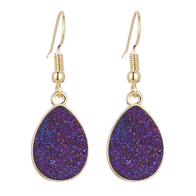 Chic Simulasi Druzy Earrings Tear Drop Menjuntai Anting