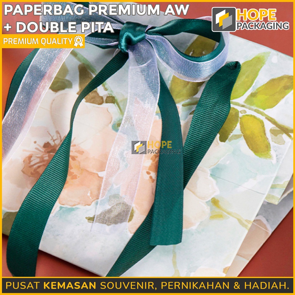 [ ISI 1 PCS ] Paperbag Premium AW + Double Pita / kotak Hadiah souvenir  Ulang tahun /  paper bag pita / tas hadiah romantis