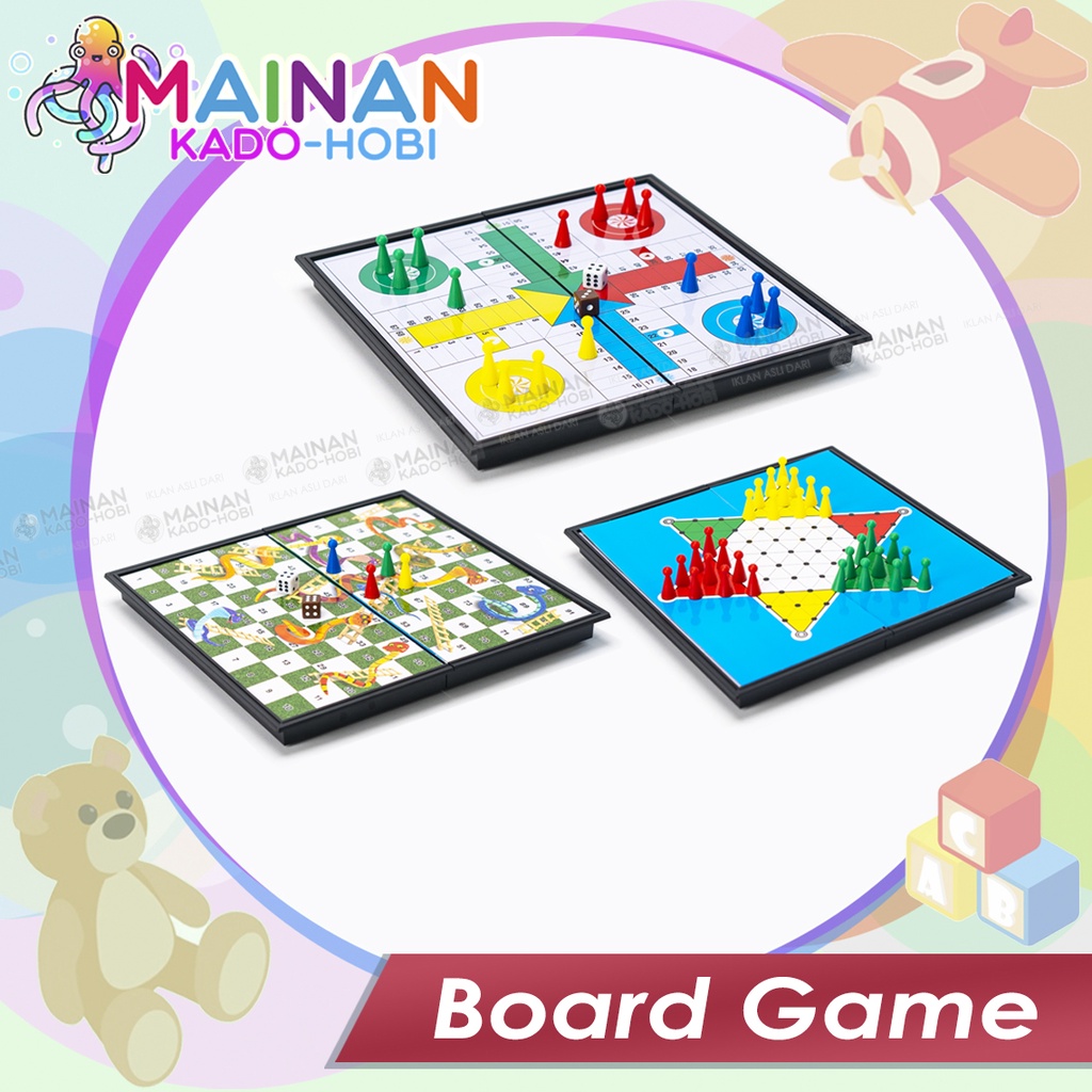 MAINAN ANAK EDUKASI CATUR LUDO ULAR TANGGA MAGNETIC FOLDING BOARD GAME TOYS