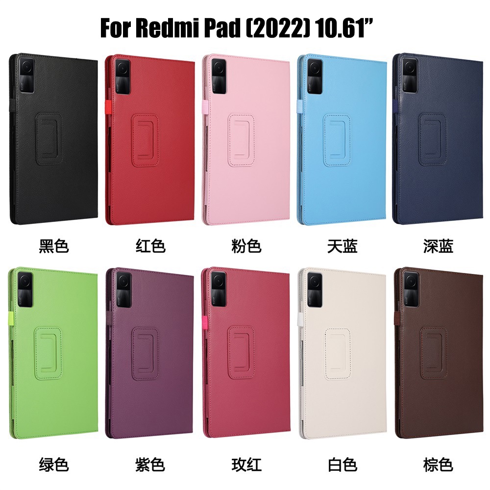 Untuk Xiaomi Redmi Pad (2022) 10.61 &quot;VHU4254IN 5G Fashion Klasik Tekstur Leci PU Leather Casing Perlindungan Penuh Tablet Cover Flip Stand Case
