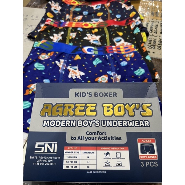 (3pcs) celana dalam boxer anak laki cowok AGREE BOYS A508 fullprint TERMURAH