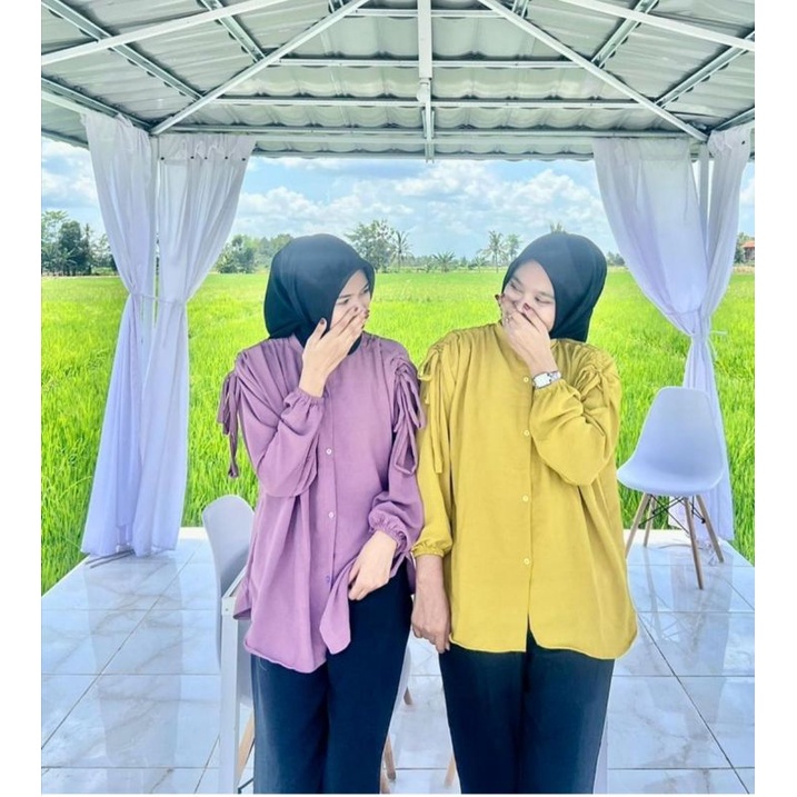GAVI BLOUSE SHIRT SERUT BAHU KEMEJA CRINKLE ATASAN WANITA