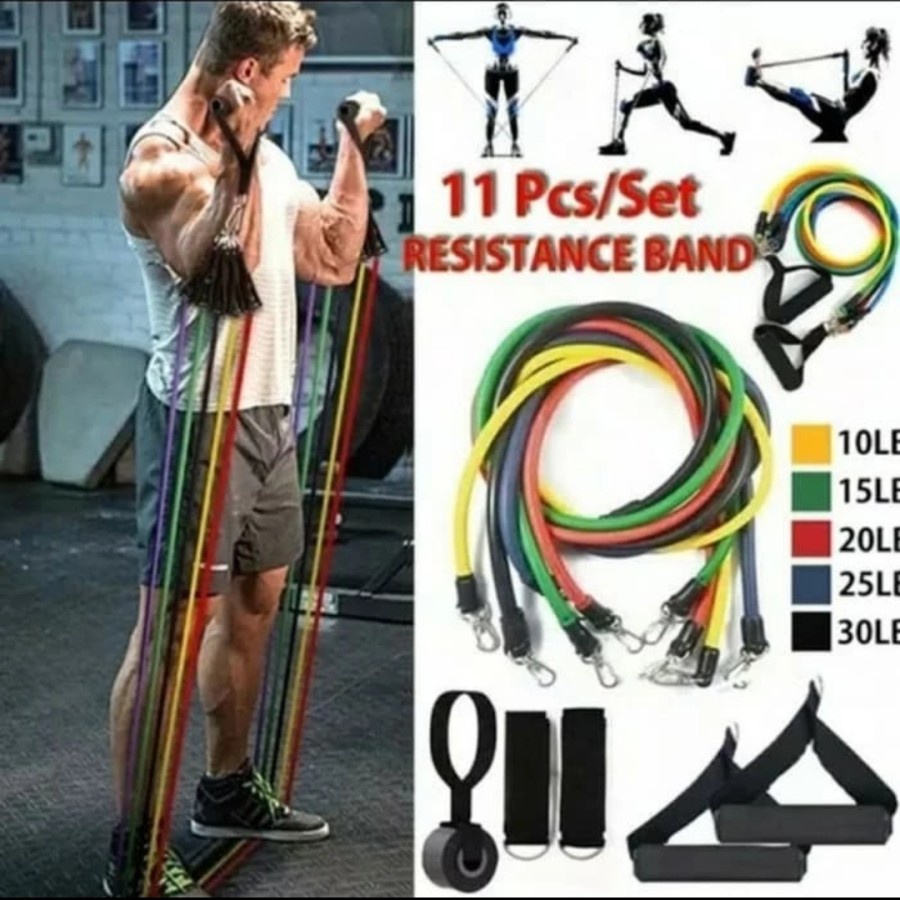 Resistance Band Set 11 pcs Tali Yoga Gym Stretching Rope Pilates Otot