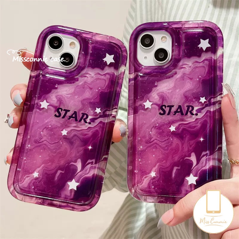 Casing Tahan Guncangan Kompatibel Untuk iPhone 11 Pro MAX 7Plus 8Plus 14 13 12 Pro MAX 6 6S 7 8 Plus XR X XS MAX Fashion Marmer Gradasi Langit Berbintang Airbag Lembut TPU Anti Jatuh Penutup Belakang