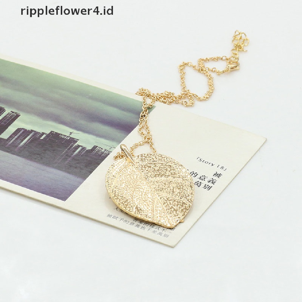 {rippleflower4.id} Charm Anggun Mengkilap Daun Emas Indah Liontin Kalung Rantai Sweater Panjang~