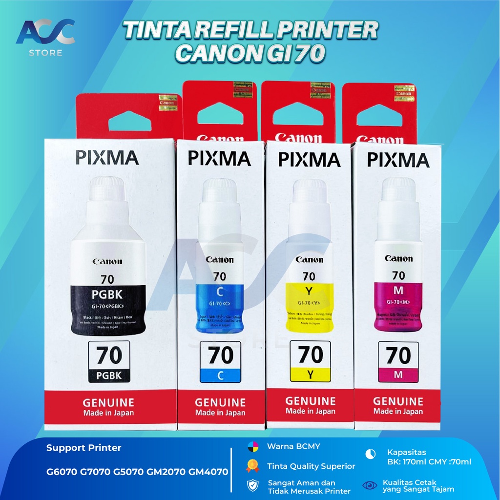 1 SET 4 PCS Tinta Canon Gi 70 Isi Ulang Printer GM2070 GM4070 G7070 G5070 G6070 G4070