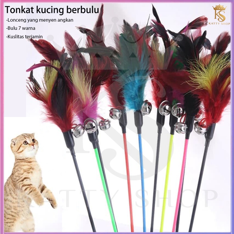 Tongkat mainan kucing lucu kucing tongkat kucing berbulu dengan warna berelatis dan plastik tebal tongkat kucing lucu lonceng kucing