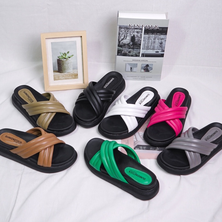 SARASARA YUK - Dunkenstock TIGGO Sandal Wanita Silang Tinggi 5cm Size 36 - 40 Selop Tidak Licin Sendal Beleza Wedges Slop Birken Rumah Belleza 37 38 39 Warna Black Hitam Sara Sara Kekinian Premium Terbaru Shoes Ori Original Mall Official Store