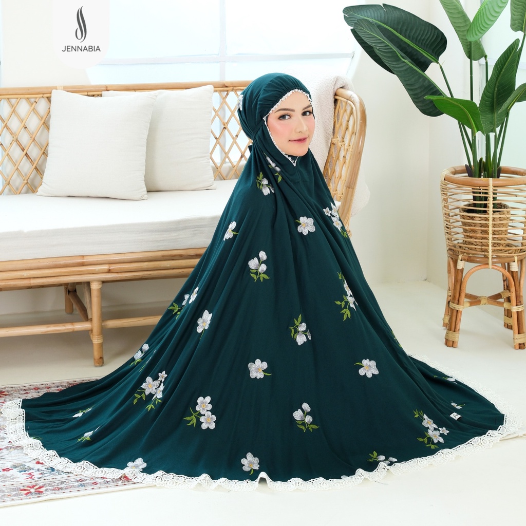 JENNABIA - Mukena Dewasa Jumbo Rayon Premium Bordir Bunga Amaryllis