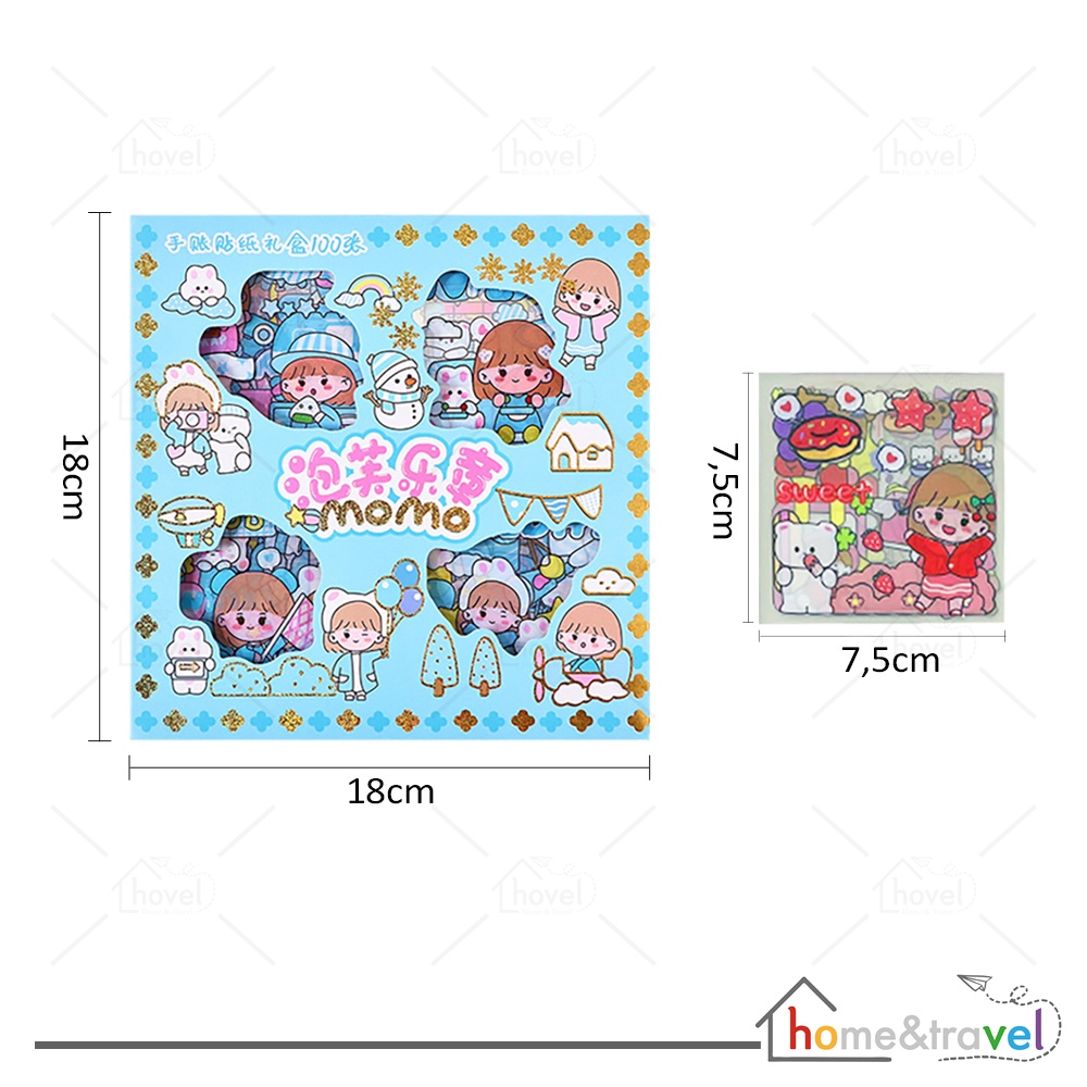 HOVELSHOP 100 Lembar Stiker Set Kartun Motif Lucu Scrap Book Phone Case Botol Decoration Waterproof