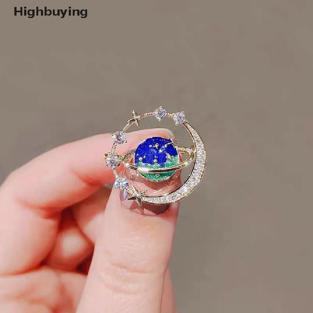 Hbid Lucu Bumi Bulan Bintang Bros Bintang Planet Biru Anti Liar Pin Mantel Syal Bros Enamel Korsase Pin Perhiasan Hadiah Glory