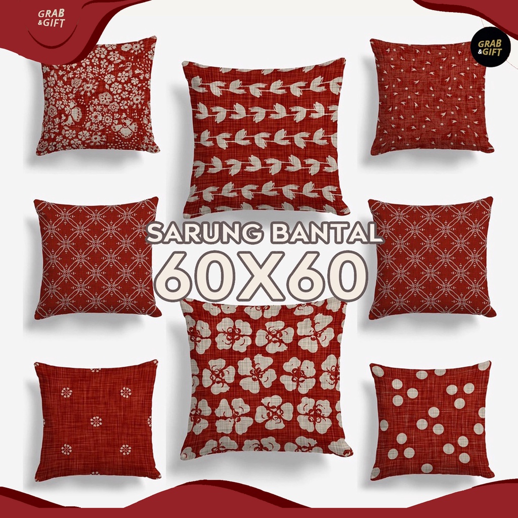 SARUNG Bantal Sofa 60x60 cm 60cm Print Motif Red Canvas