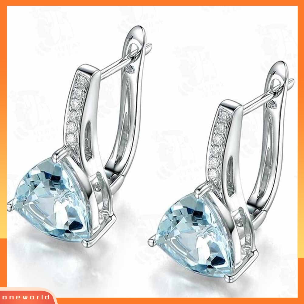 [WONE] Wanita Elegan Safir Imitasi Hias Berlian Imitasi Drop Huggie Earrings Eardrops