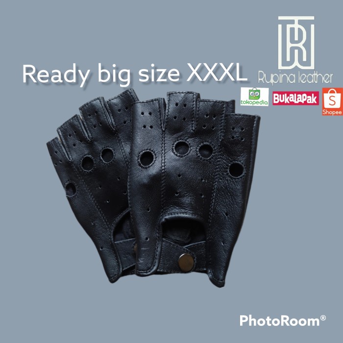 sarung tangan motor kulit asli half pria ready big size jumbo XXXL