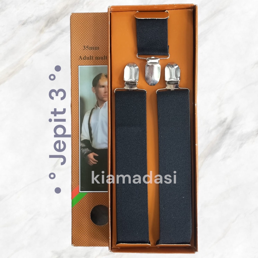 Suspender Pria Hitam besar 3,5cm