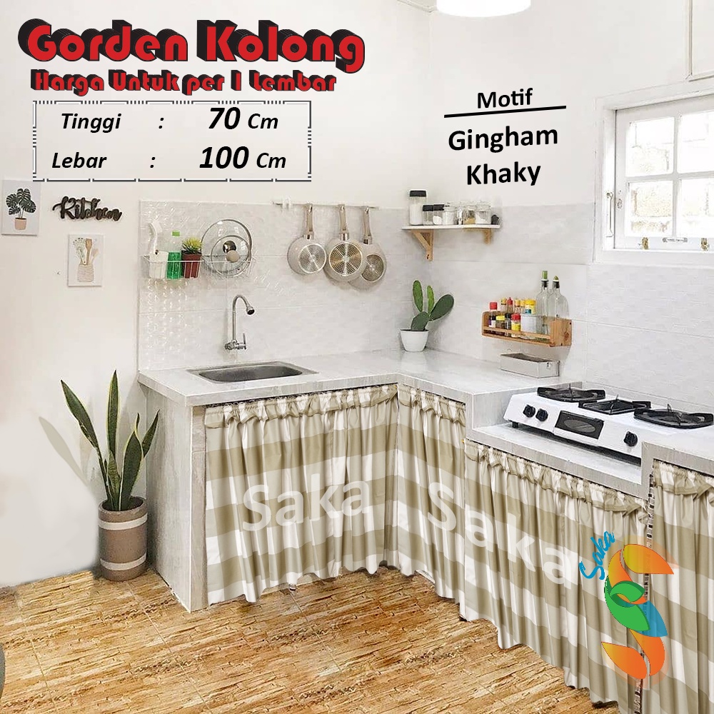 Gorden Kolong Dapur Minimalis Uk 100 x 70 cm + Bonus Tali Motif Kotak Kotak Polos Dan Minimalis