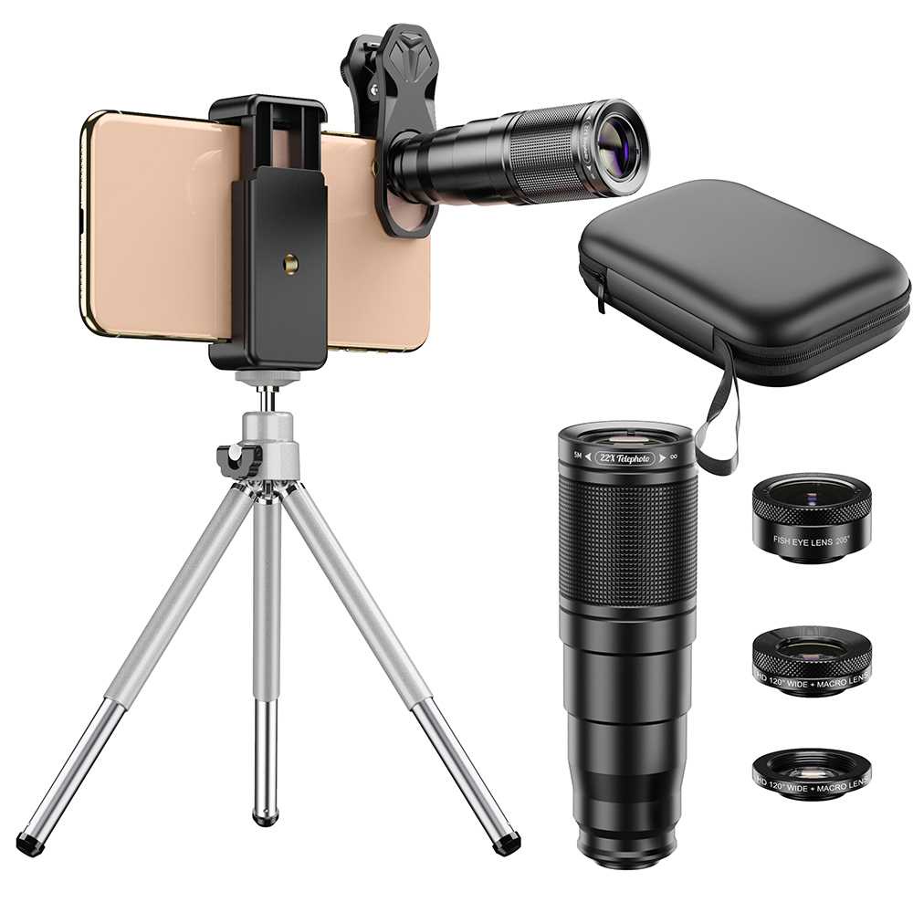 APEXEL 4 in 1 Lensa Smartphone Telephoto Wide Macro Fisheye - APL-22X105-4IN1