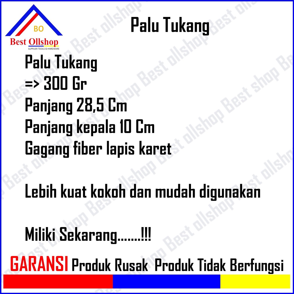 Palu Besi Tukang Kaca Besar Murah / Palu Kaca Tukang Lancip 300 Gram Gagang Fiber Termurah Berkualitas