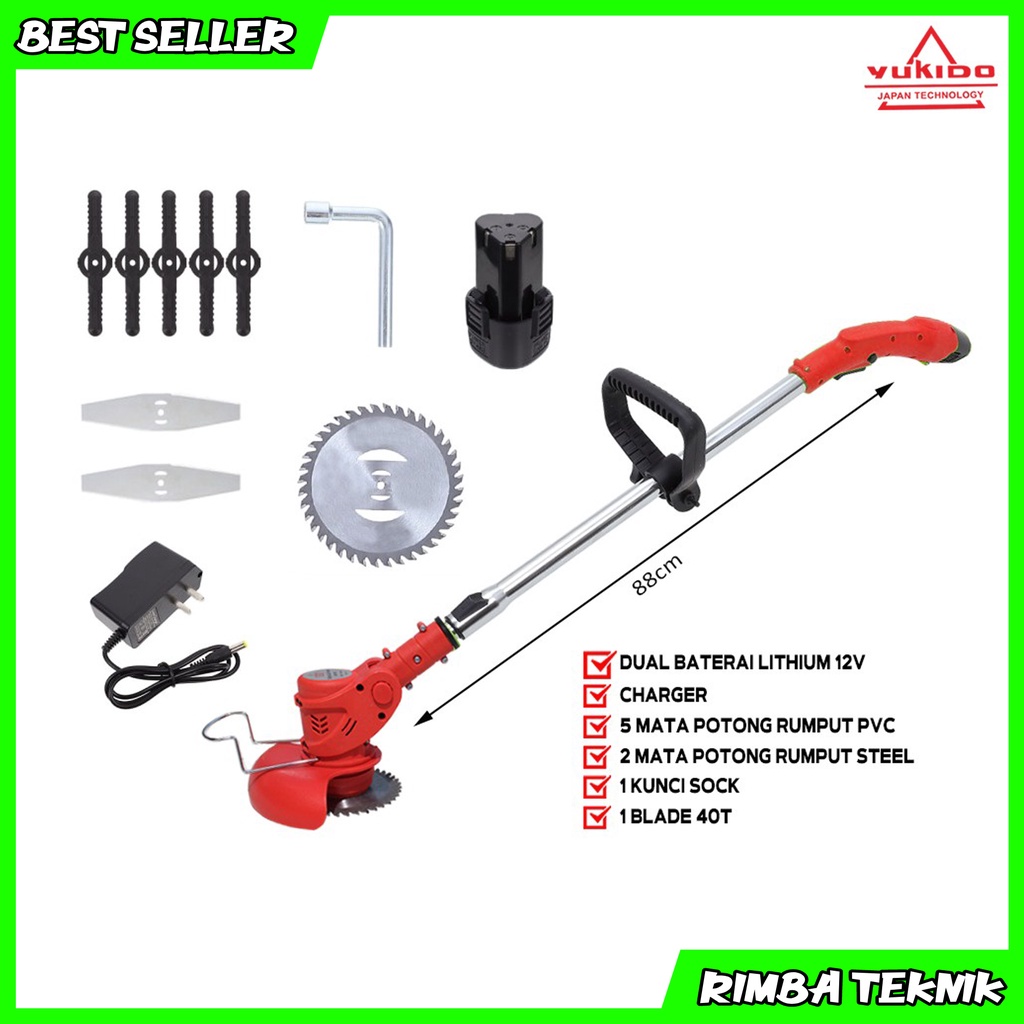 Termurah mesin pemotong rumput Baterai cordless YUKIDO AB112BC Baterai 12V/ Grass trimmer 2 battery mesin ngarit suket cas rimba