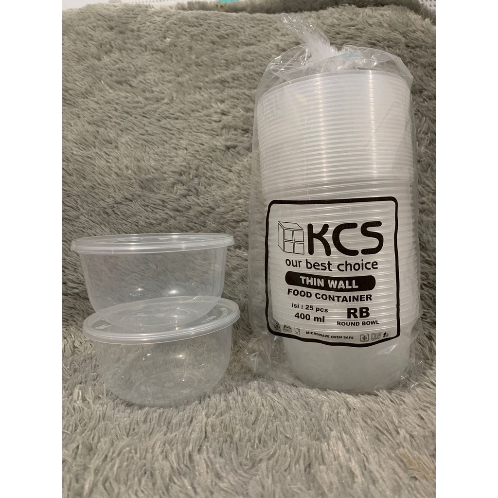 Thinwall Bulat 400ML (25) KCS Mangkok Plastik Cup Pudding Slime Wadah Makanan Tempat Makan Salad Buah Food Container Mangkuk Bowl
