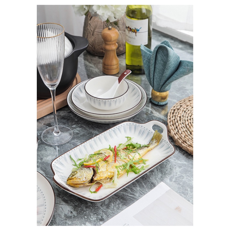 Premium Ashome Piring Keramik Makan Motif Jepang Series Shido / Piring Makan Jepang / Piring Makan
