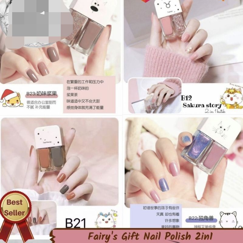 Best Seller kutek Kekinian Nail Polish 2 in 1 - Kutek Feali - Kutek 2in1 - Kutek Glitter and matte -