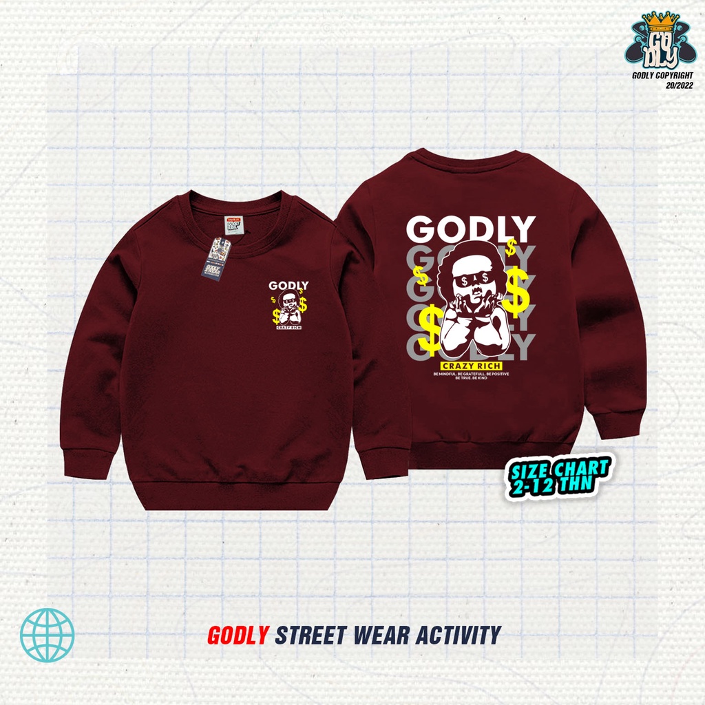 Crewneck Anak Usia 1-12 tahun Bahan Katun Fleece Godlykids