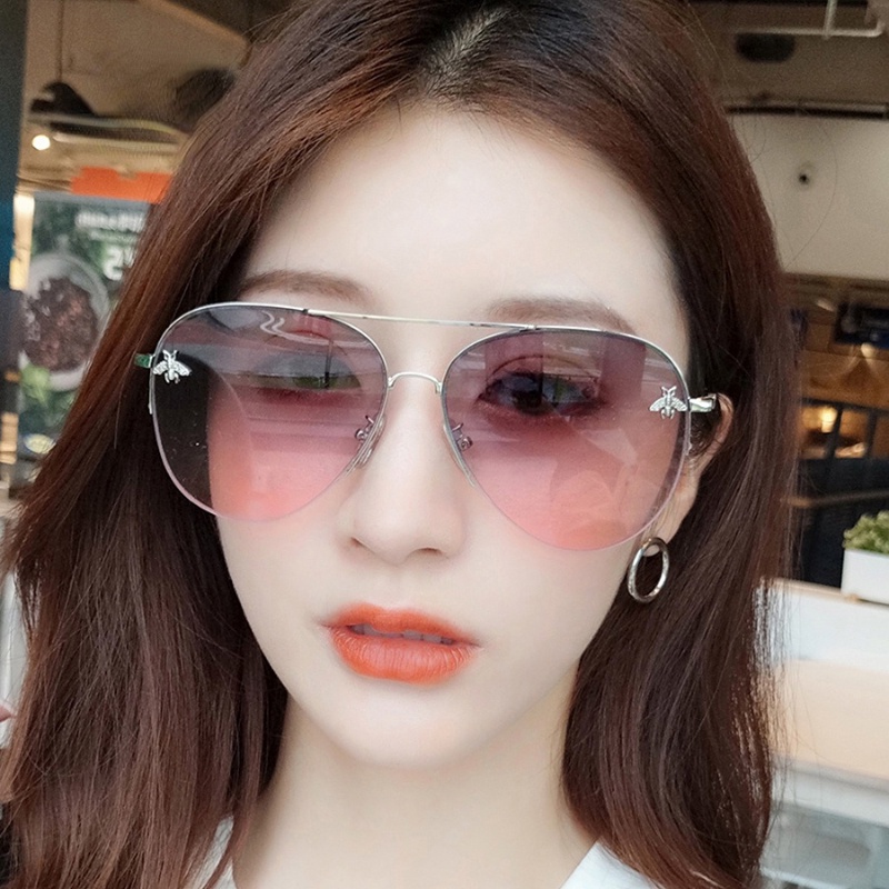 (YUZHU) Vintage Fashion Logam Tanpa Bingkai Aviator Kacamata Korea Fashion Gradien Shade Sunglasses Women