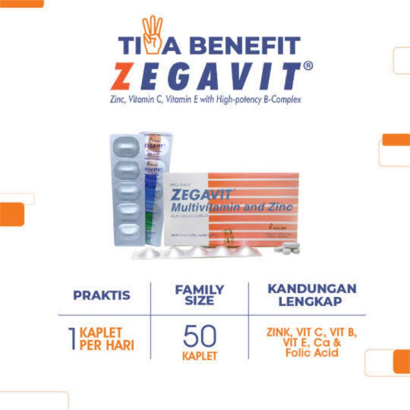 Zegavit Multivitamin &amp; Zinc ORIGINAL Per Strip isi 6 Kaplet Kemasan Baru