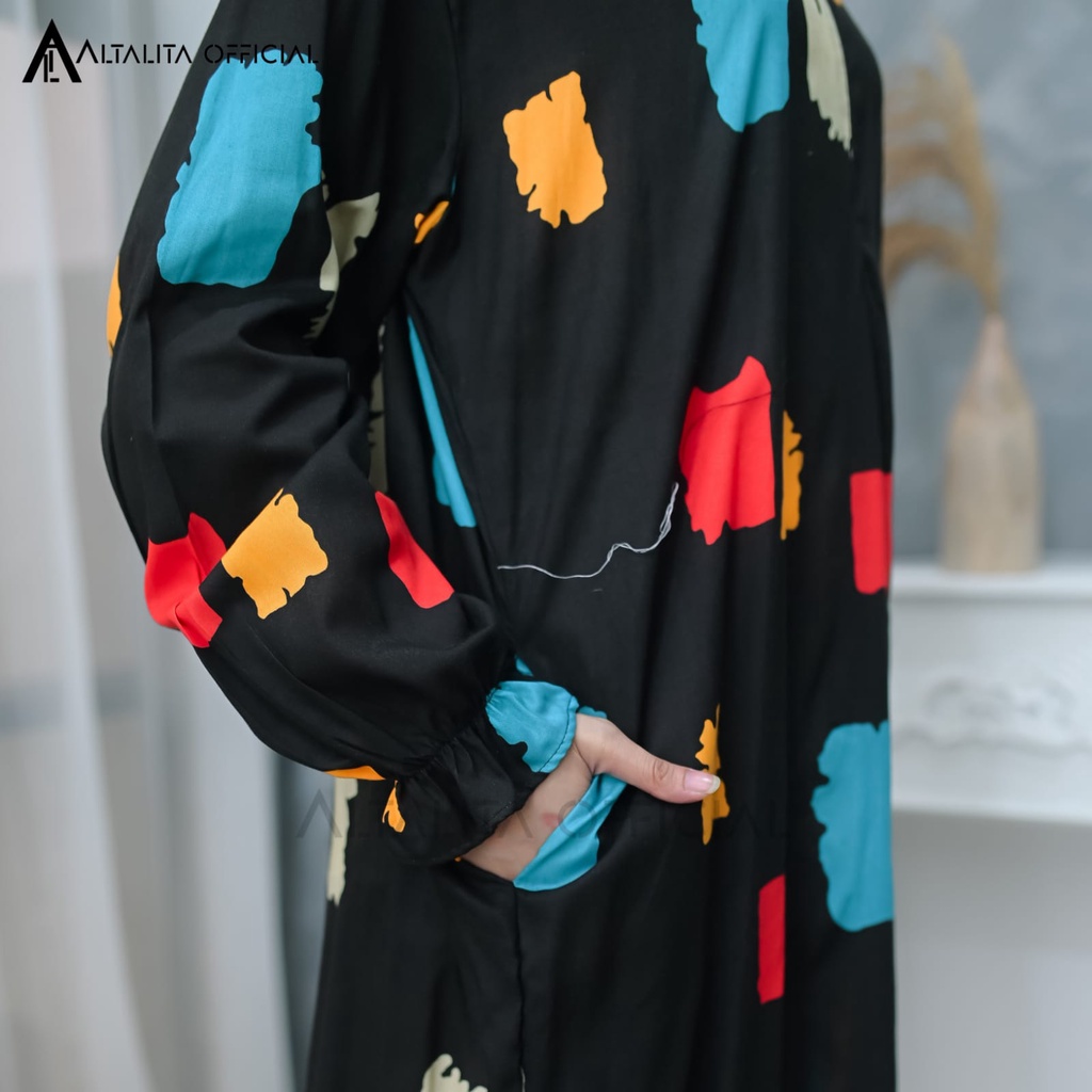 Altalita - Daster Panjang Lengan Tangan Panjang Gamis Rayon Panjang Semata Kaki Busui Motif Kekinian Jumbo LD 120 Premium