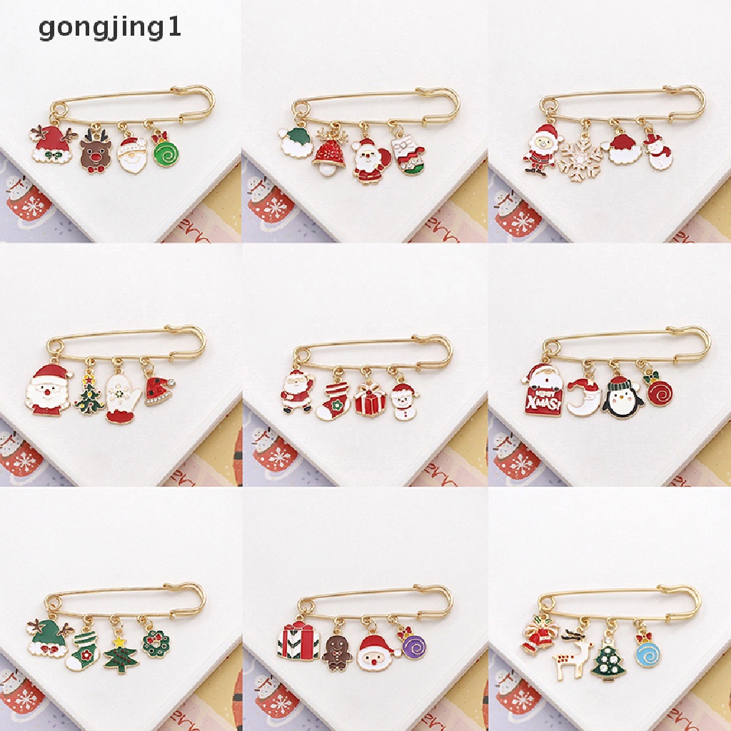 Ggg Logam Pin Natal Pin Hutan Santa Claus Salju Bell Elk Pohon Bros Tetap Pakaian Kartun Lencana Dekorasi Pinggang Kancing ID