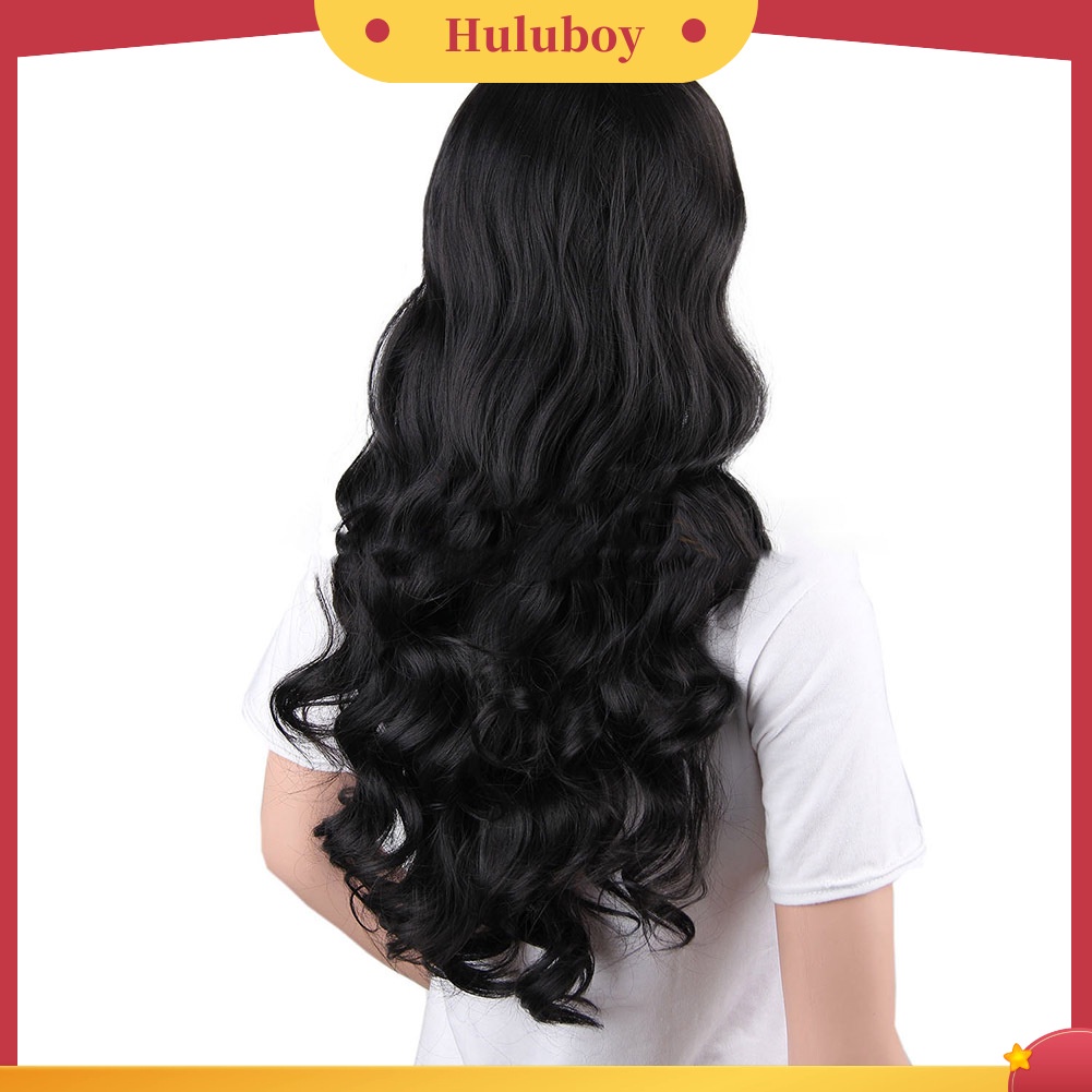 Wig Rambut Sintetis Model Panjang Keriting Gelombang Warna Hitam Tahan Panas Untuk Wanita