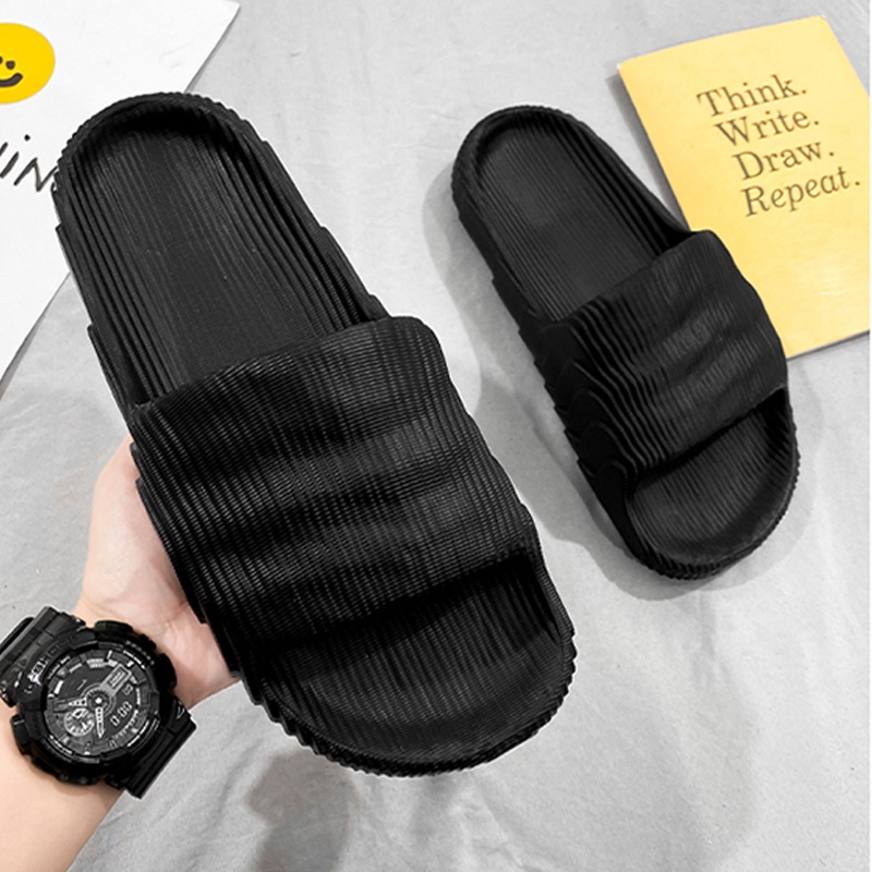 Sendal Pria Sandal Slide Kamar Mandi Hotel  Empuk Karet  EVA Anti Slip Sandal Slop Pria Terbaru Sendal Cowok  Sandal Rumah Size 40-44 Hitam  Putih