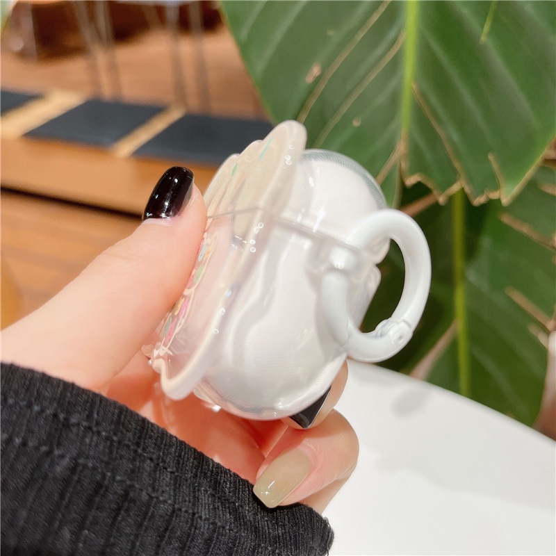 Kompatibel Untuk Airpods3 2021perbatasan Gelombang Kartun Lucu Cream Motif Beruang Shockproof Case Charging Box Earphone Case Compatible Untuk Airpods1 2 Pro