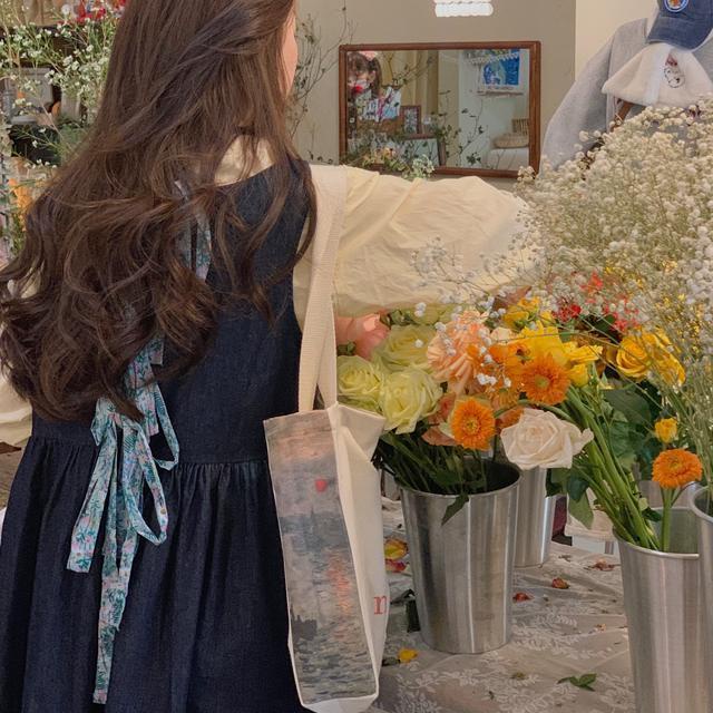 Suhao setelan dua potong wanita gaya Korea kembali splicing segar dasi denim tanpa lengan rompi gaun keju kemeja kuning