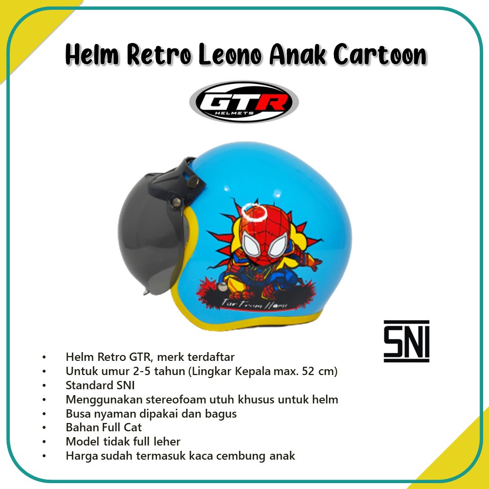 HELM BOGO RETRO LEONO FULL CAT ANAK MOTIF KARTUN LUCU DAN UNIK