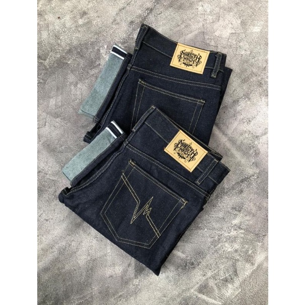 celana denim selvedge 15 oz black indigo