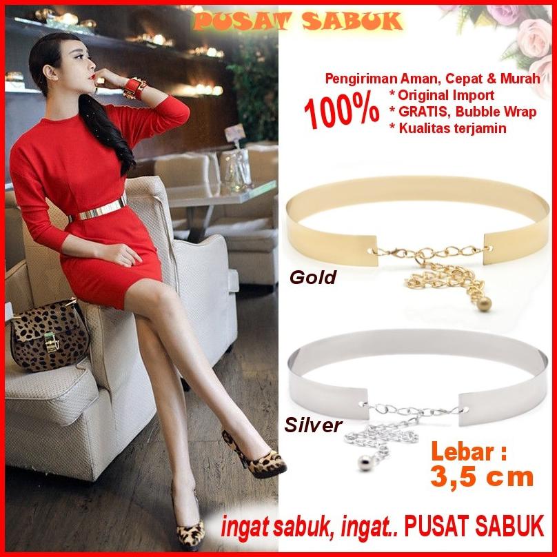 (Ready COD) Gesper Cewek Ikat Tali Pinggang Plat GOLD Fashion Wanita Sabuk Obi Belt Besi Emas Ring K