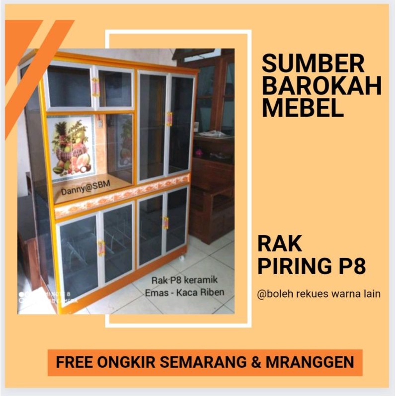 PROMO RAMADHAN Rak Piring Alumunium Kaca Pintu 8 (Hanya Semarang & sekitarnya)