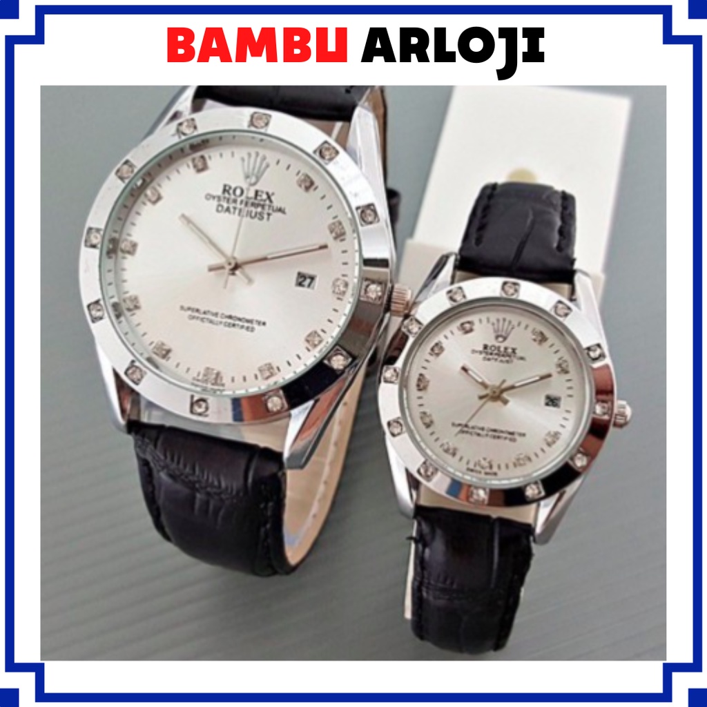 BAJ Jam Tangan Couple Rolex Kulit Vios Pria Wanita Tanggal Murah Import Grosir Premium RX001