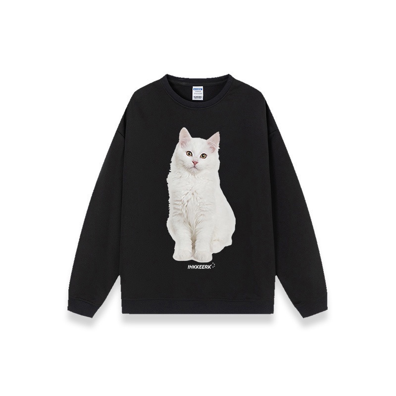 sweter wanita kekinian retro lengan panjang cat Graphic printed sweater hitam basic sweater crewneck