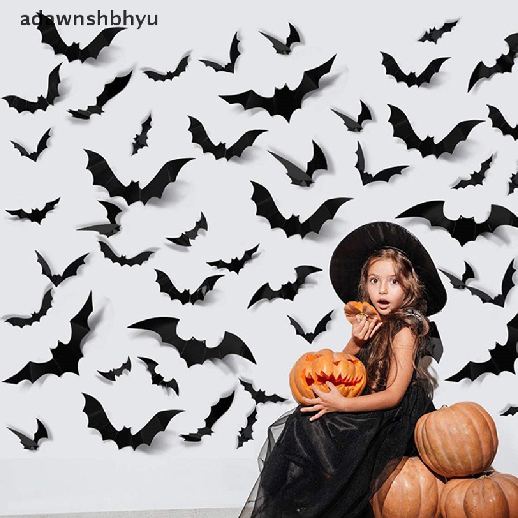 Adawnshbhyu 28pcs Halloween Decorat 3D Hitam PVC Kelelawar Pesta DIY Dekorasi Bar Kamar Stiker Dinding ID