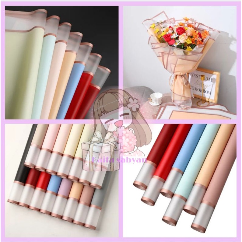 

( ecer ) FLOWER WRAPPING TRANSFARENT GOLD FRAME COLOR CELLOPHANE KERTAS BUNGA KERTAS BUKET