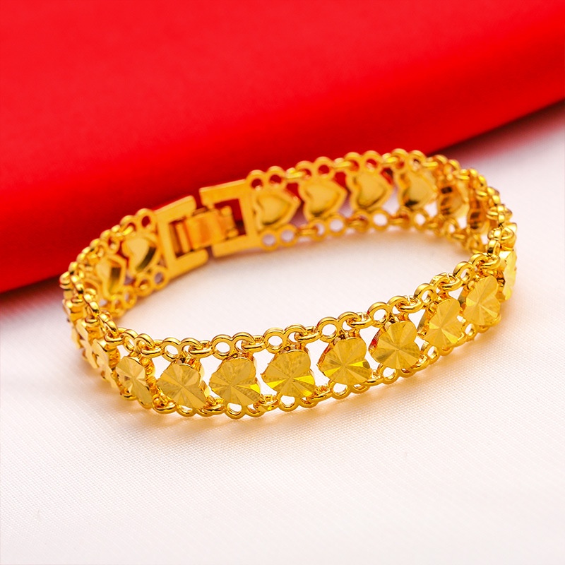 Goldkingdom Perhiasan Fashion Emas Asli Kadar 375 Bangkok Aksesoris Ready Stock Kaya Tidak Luntur Love Gelang Kasar Wanita