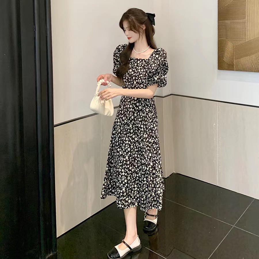 yikoo-Dress korea midi dress multi-warna gaun bunga versi dres wanita