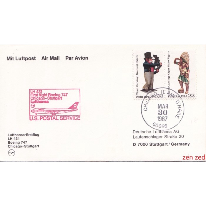 

A250 Perangko FDC SHP USA 1987 To Germany 1 Pcs Used