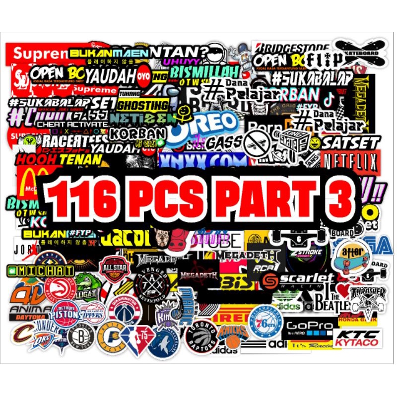 

PAKET MINI STIKER ISI 116PCS PART 3 BAHAN VYNIL HIGH QUALITY RANDOM SESUAI GAMBAR STIKER BRAND BAND RACING STRIPPING DECAL THAILOOK SPORT CASE HP TUMBLR